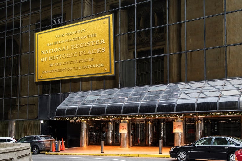 A historical marker on the Grand Hyatt